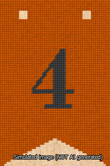 A simulated image of the stitched needlepoint design: Banner 13m Forked 4 Black on Orange. Not A.I. generated.