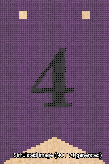 A simulated image of the stitched needlepoint design: Banner 13m Forked 4 Black on Purple. Not A.I. generated.