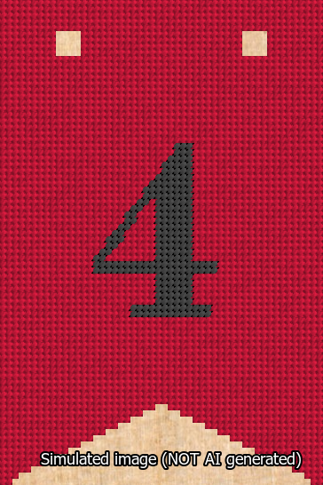 A simulated image of the stitched needlepoint design: Banner 13m Forked 4 Black on Red. Not A.I. generated.