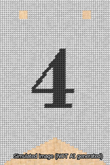A simulated image of the stitched needlepoint design: Banner 13m Forked 4 Black on White. Not A.I. generated.