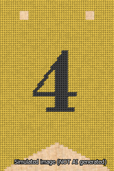 A simulated image of the stitched needlepoint design: Banner 13m Forked 4 Black on Yellow. Not A.I. generated.