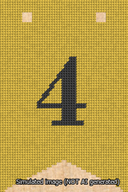 A simulated image of the stitched needlepoint design: Banner 13m Forked 4 Black on Yellow. Not A.I. generated.