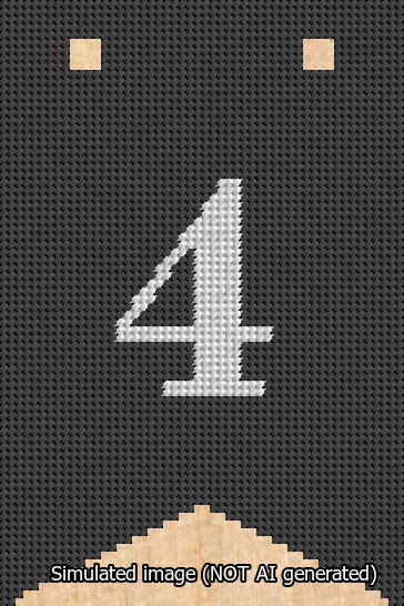 A simulated image of the stitched needlepoint design: Banner 13m Forked 4 White on Black. Not A.I. generated.