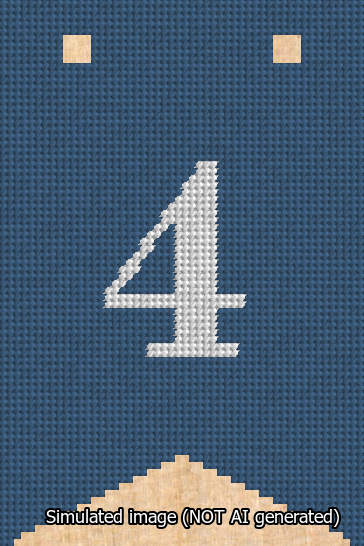 A simulated image of the stitched needlepoint design: Banner 13m Forked 4 White on Blue. Not A.I. generated.