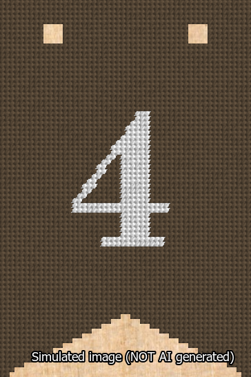 A simulated image of the stitched needlepoint design: Banner 13m Forked 4 White on Brown. Not A.I. generated.
