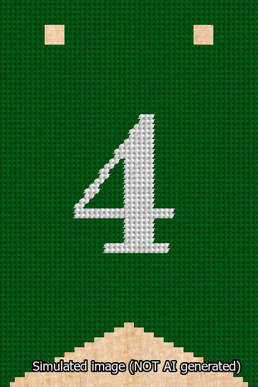 A simulated image of the stitched needlepoint design: Banner 13m Forked 4 White on Green. Not A.I. generated.