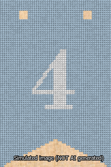 A simulated image of the stitched needlepoint design: Banner 13m Forked 4 White on Light Blue. Not A.I. generated.