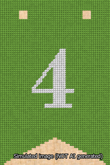 A simulated image of the stitched needlepoint design: Banner 13m Forked 4 White on Light Green. Not A.I. generated.