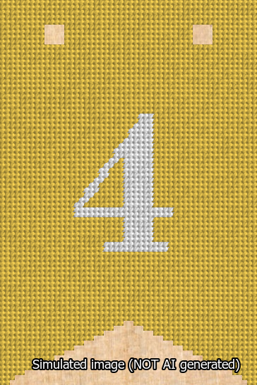 A simulated image of the stitched needlepoint design: Banner 13m Forked 4 White on Yellow. Not A.I. generated.
