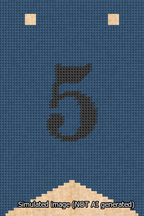 A simulated image of the stitched needlepoint design: Banner 13m Forked 5 Black on Blue. Not A.I. generated.