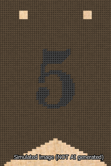 A simulated image of the stitched needlepoint design: Banner 13m Forked 5 Black on Brown. Not A.I. generated.