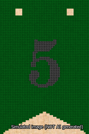 A simulated image of the stitched needlepoint design: Banner 13m Forked 5 Black on Green. Not A.I. generated.