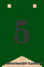 A simulated image of the stitched needlepoint design: Banner 13m Forked 5 Black on Green. Not A.I. generated.
