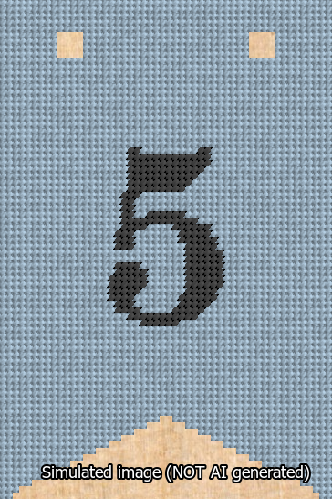 A simulated image of the stitched needlepoint design: Banner 13m Forked 5 Black on Light Blue. Not A.I. generated.