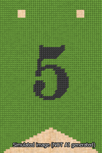 A simulated image of the stitched needlepoint design: Banner 13m Forked 5 Black on Light Green. Not A.I. generated.