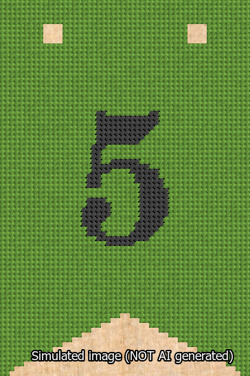 A simulated image of the stitched needlepoint design: Banner 13m Forked 5 Black on Light Green. Not A.I. generated.