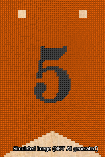 A simulated image of the stitched needlepoint design: Banner 13m Forked 5 Black on Orange. Not A.I. generated.