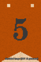 A simulated image of the stitched needlepoint design: Banner 13m Forked 5 Black on Orange. Not A.I. generated.