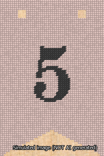 A simulated image of the stitched needlepoint design: Banner 13m Forked 5 Black on Pink. Not A.I. generated.