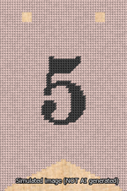 A simulated image of the stitched needlepoint design: Banner 13m Forked 5 Black on Pink. Not A.I. generated.