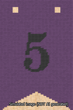 A simulated image of the stitched needlepoint design: Banner 13m Forked 5 Black on Purple. Not A.I. generated.