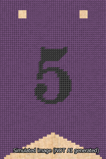 A simulated image of the stitched needlepoint design: Banner 13m Forked 5 Black on Purple. Not A.I. generated.