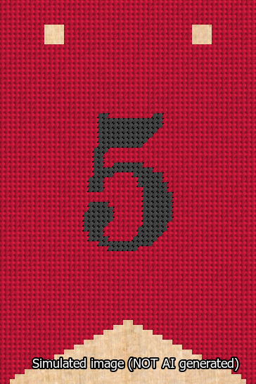 A simulated image of the stitched needlepoint design: Banner 13m Forked 5 Black on Red. Not A.I. generated.