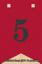 A simulated image of the stitched needlepoint design: Banner 13m Forked 5 Black on Red. Not A.I. generated.