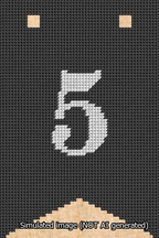 A simulated image of the stitched needlepoint design: Banner 13m Forked 5 White on Black. Not A.I. generated.
