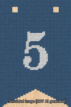 A simulated image of the stitched needlepoint design: Banner 13m Forked 5 White on Blue. Not A.I. generated.