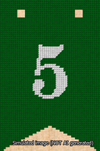 A simulated image of the stitched needlepoint design: Banner 13m Forked 5 White on Green. Not A.I. generated.
