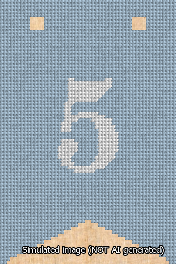A simulated image of the stitched needlepoint design: Banner 13m Forked 5 White on Light Blue. Not A.I. generated.