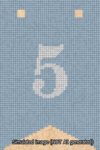 A simulated image of the stitched needlepoint design: Banner 13m Forked 5 White on Light Blue. Not A.I. generated.
