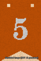 A simulated image of the stitched needlepoint design: Banner 13m Forked 5 White on Orange. Not A.I. generated.