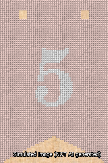 A simulated image of the stitched needlepoint design: Banner 13m Forked 5 White on Pink. Not A.I. generated.