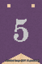 A simulated image of the stitched needlepoint design: Banner 13m Forked 5 White on Purple. Not A.I. generated.