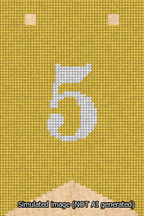 A simulated image of the stitched needlepoint design: Banner 13m Forked 5 White on Yellow. Not A.I. generated.