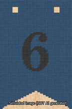 A simulated image of the stitched needlepoint design: Banner 13m Forked 6 Black on Blue. Not A.I. generated.