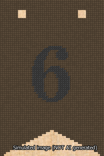 A simulated image of the stitched needlepoint design: Banner 13m Forked 6 Black on Brown. Not A.I. generated.