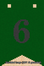 A simulated image of the stitched needlepoint design: Banner 13m Forked 6 Black on Green. Not A.I. generated.