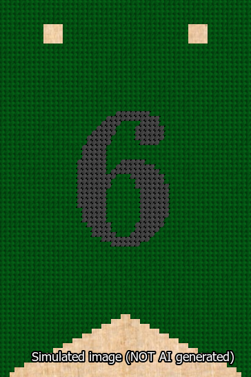 A simulated image of the stitched needlepoint design: Banner 13m Forked 6 Black on Green. Not A.I. generated.