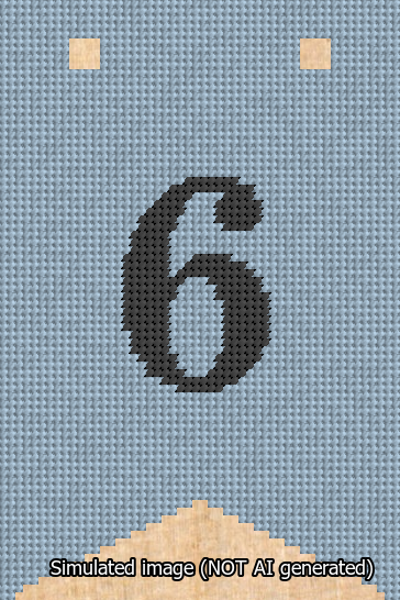 A simulated image of the stitched needlepoint design: Banner 13m Forked 6 Black on Light Blue. Not A.I. generated.
