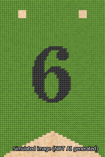 A simulated image of the stitched needlepoint design: Banner 13m Forked 6 Black on Light Green. Not A.I. generated.