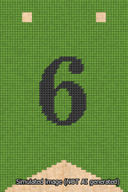 A simulated image of the stitched needlepoint design: Banner 13m Forked 6 Black on Light Green. Not A.I. generated.