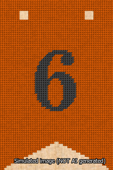 A simulated image of the stitched needlepoint design: Banner 13m Forked 6 Black on Orange. Not A.I. generated.