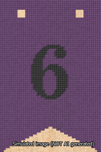 A simulated image of the stitched needlepoint design: Banner 13m Forked 6 Black on Purple. Not A.I. generated.