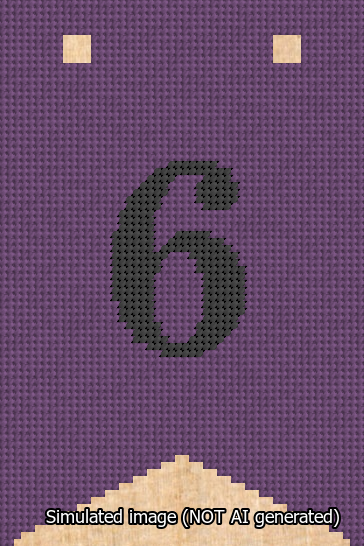 A simulated image of the stitched needlepoint design: Banner 13m Forked 6 Black on Purple. Not A.I. generated.
