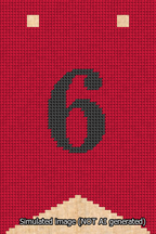 A simulated image of the stitched needlepoint design: Banner 13m Forked 6 Black on Red. Not A.I. generated.