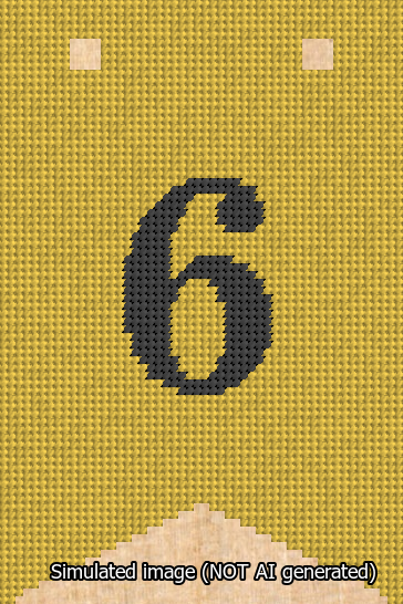 A simulated image of the stitched needlepoint design: Banner 13m Forked 6 Black on Yellow. Not A.I. generated.