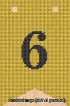 A simulated image of the stitched needlepoint design: Banner 13m Forked 6 Black on Yellow. Not A.I. generated.